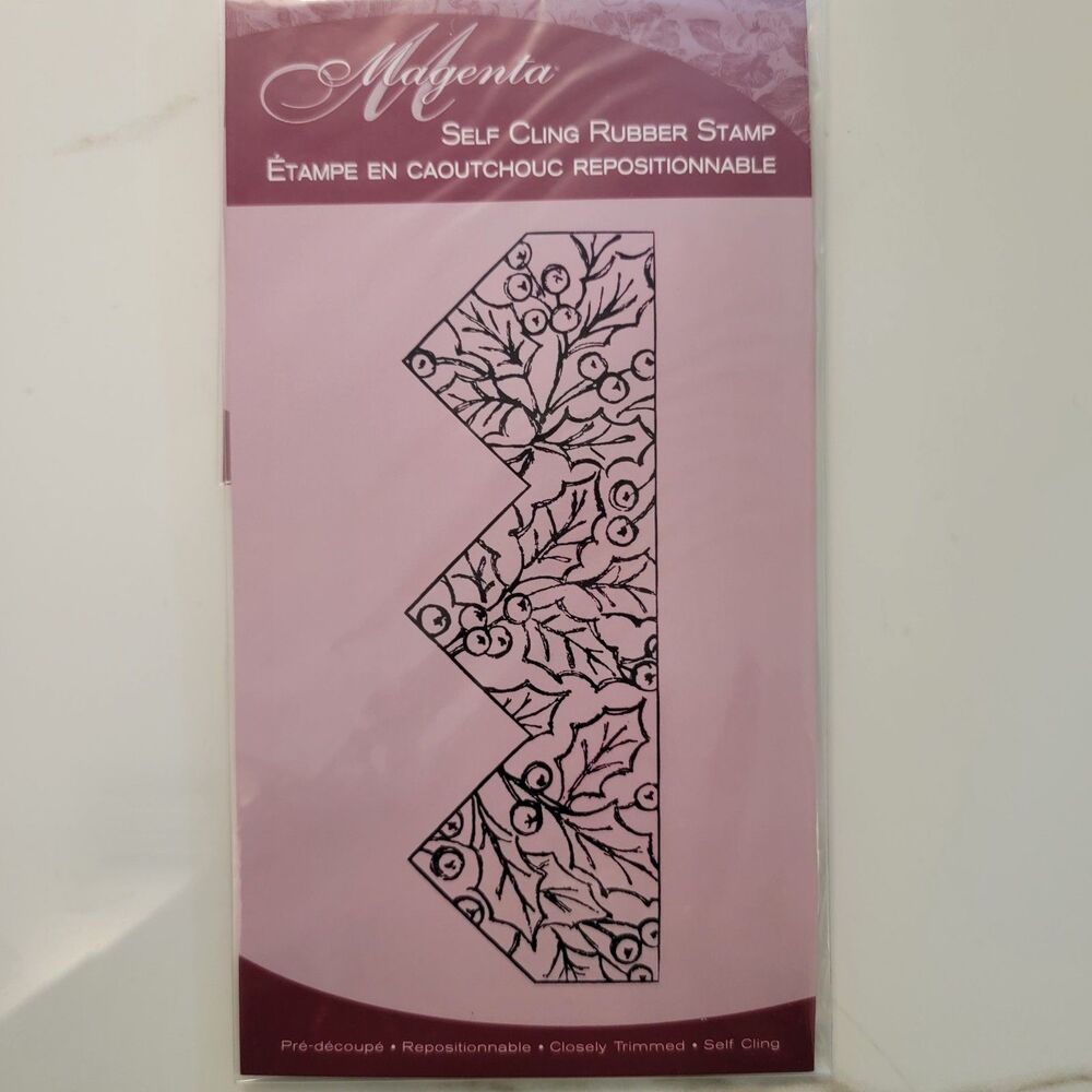 Magenta Self Cling Rubber Stamp Holiday Holly Berries & Leaves Lot of 2